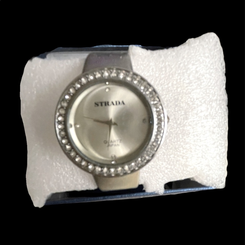Silver Quartz Watch with Rhinestones, second hand, and working Battery